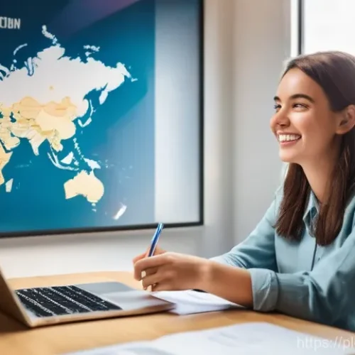 해외연수코디네이터 고객 맞춤 서비스 - **Prompt:** A bright, airy image depicting a young Polish woman, around 20-25 years old, with an ent...