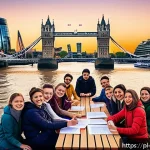 Home 19 해외연수코디네이터 해외 교육 프로그램 분석 - A vibrant and detailed illustration of an international educational program setting in London: a div...