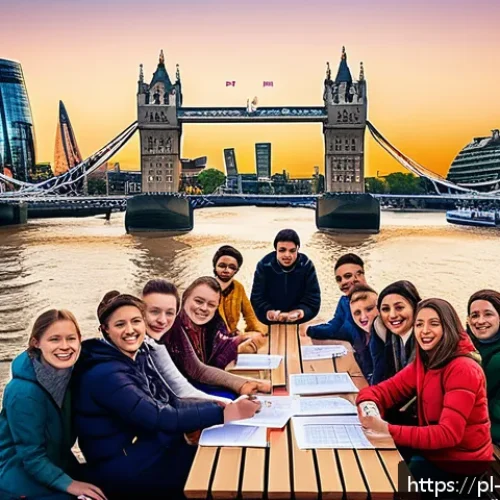 Home 13 해외연수코디네이터 해외 교육 프로그램 분석 - A vibrant and detailed illustration of an international educational program setting in London: a div...